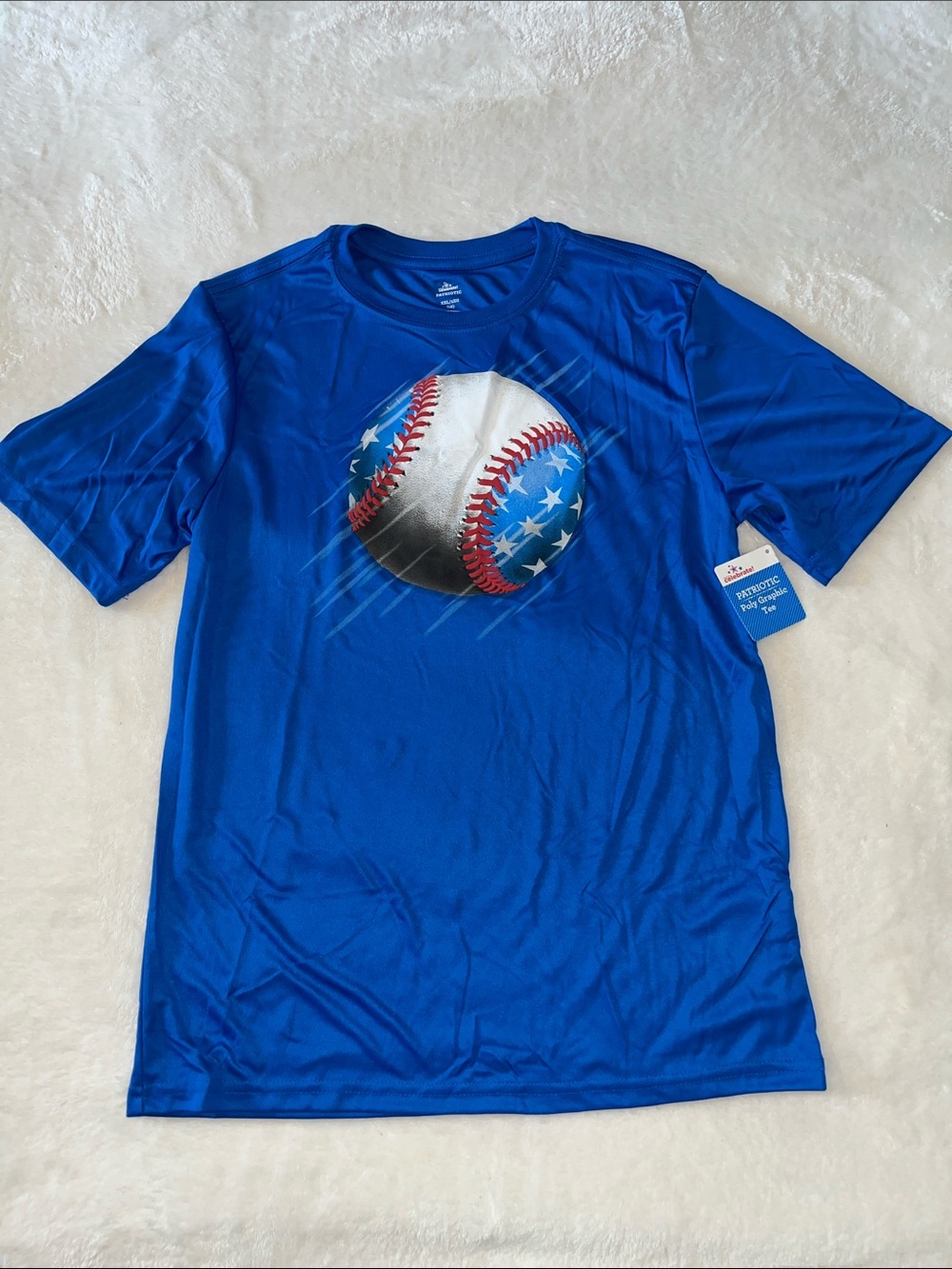 Boys Patriotic Blue Graphic Baseball Tee (Size 18)